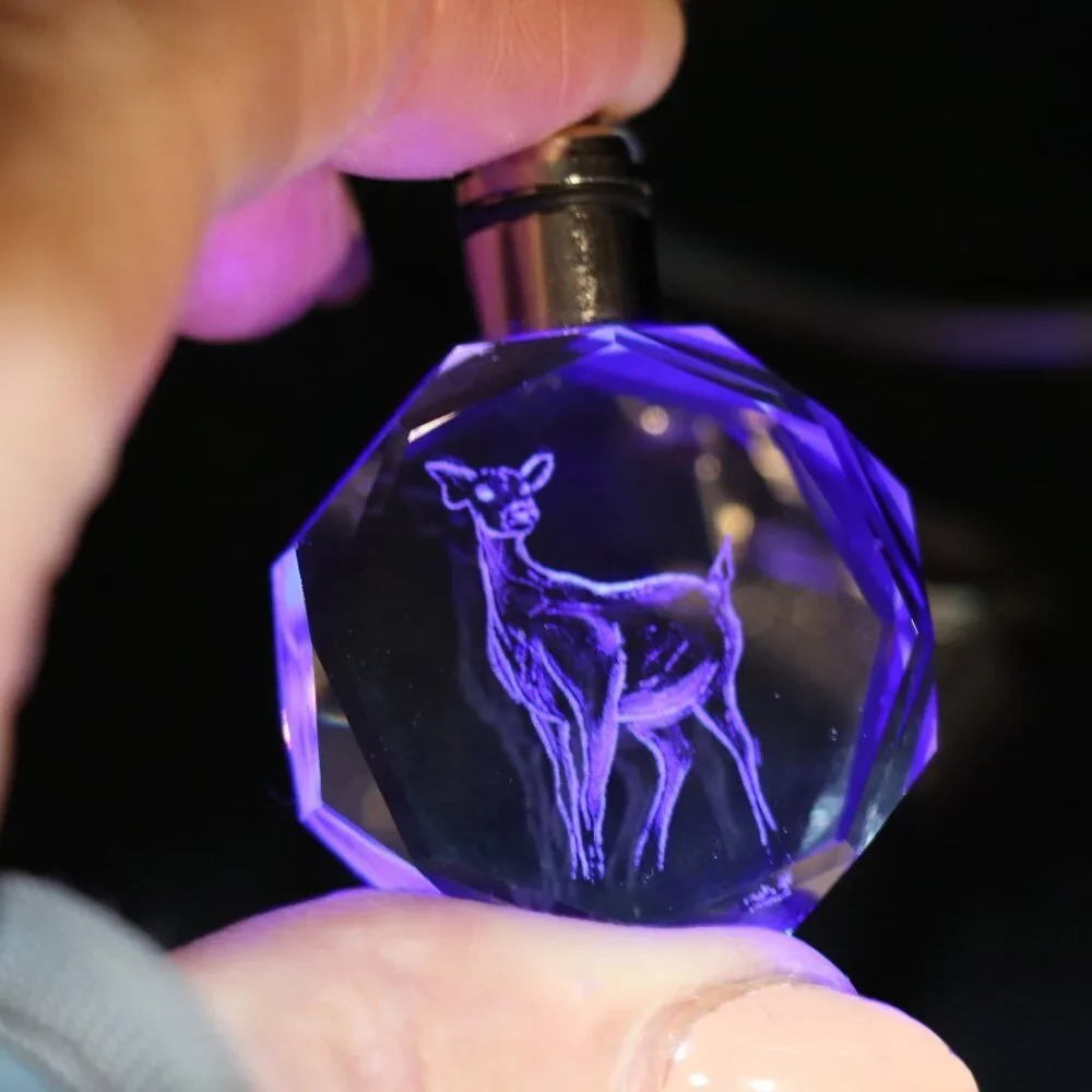 Vintage Harry Potter Transparent Glass With Laser Etched Deer Light Up Keychain